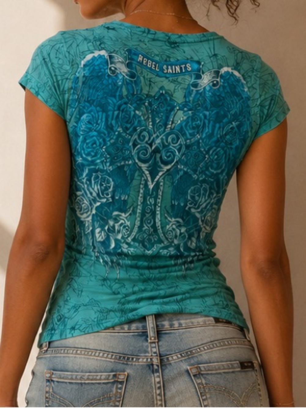 Y2K Cyber Rebel Saints Rhinestone Cross Rose Top